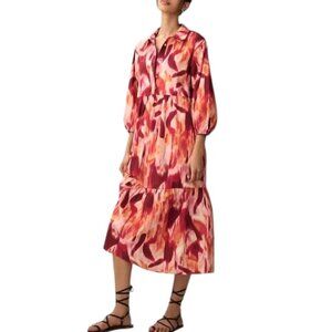 Anthropologie Maeve ‘The Bettina’ Tiered Shirt Dress Midi Tie-Dye Orange X-Small